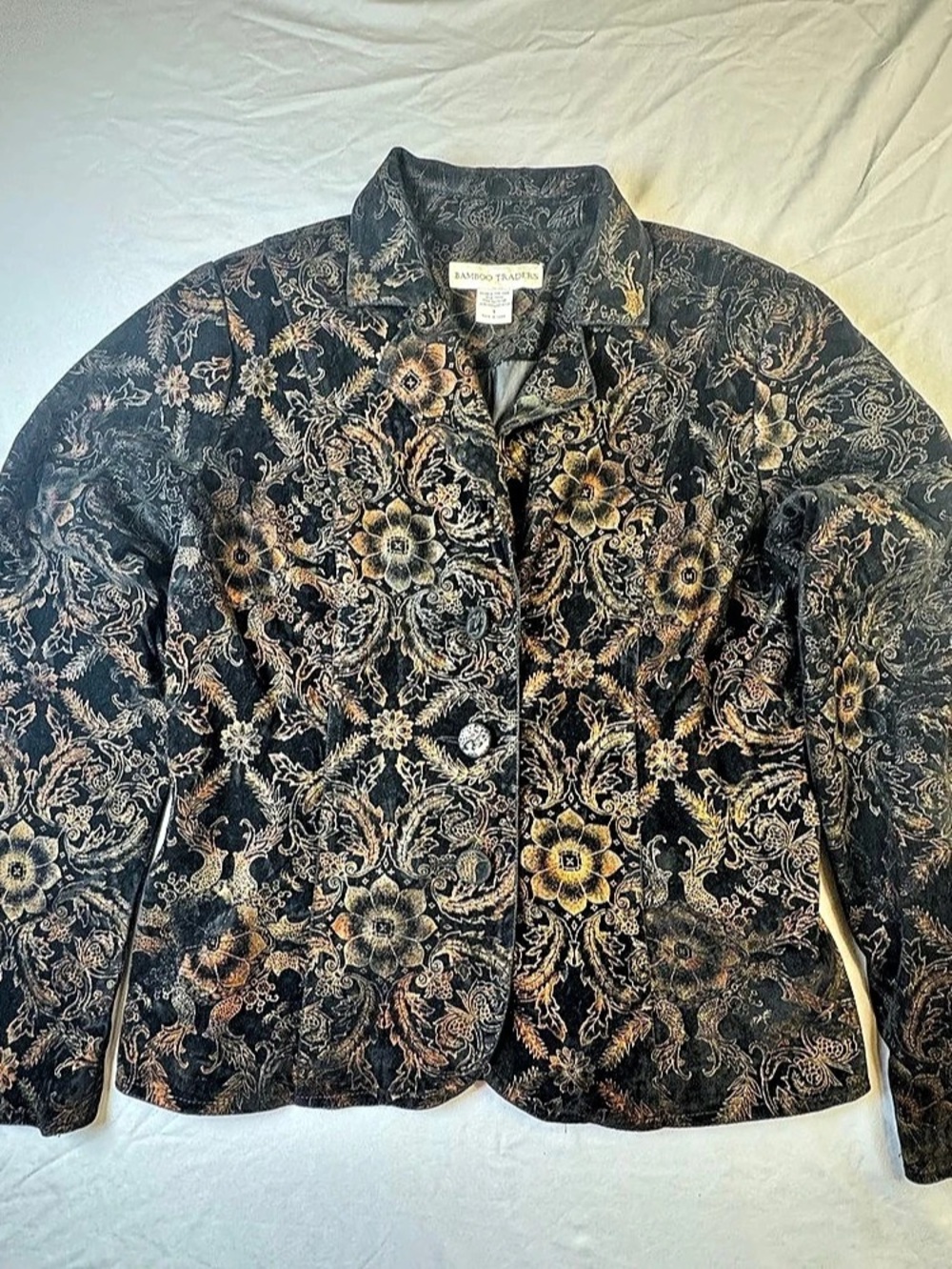 Bamboo Traders Floral Brocade Blazer in Black & Brown Size Small